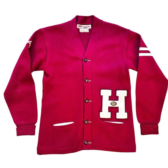 Vintage 1960s Wool Lasley Knitting Letterman Sweater H Letter Hamilton Montana - Picture 1 of 15